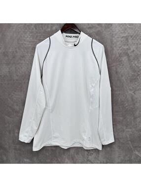 Nike Pro HyperWarm Shirt Mens 2XL White Long Sleeve Mock Neck Fitted Top Thermal